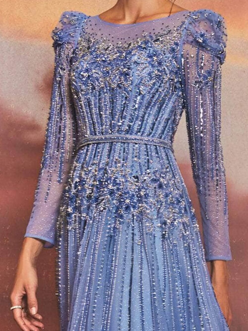 NWT Andrea and Leo A1167 Long Sleeve Mother of the Bride Dress Blue size 14 - Picture 2 of 5